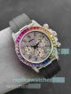 Copy Rolex Daytona Rainbow Diamond Bezel Black Natural Rubber Strap Watch (6)_th.jpg